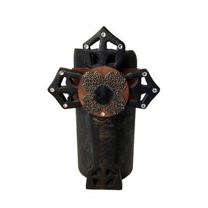 Candle Wrapping Cross with Rhinestones Home Decor Black Brown 7 Inches Tall
